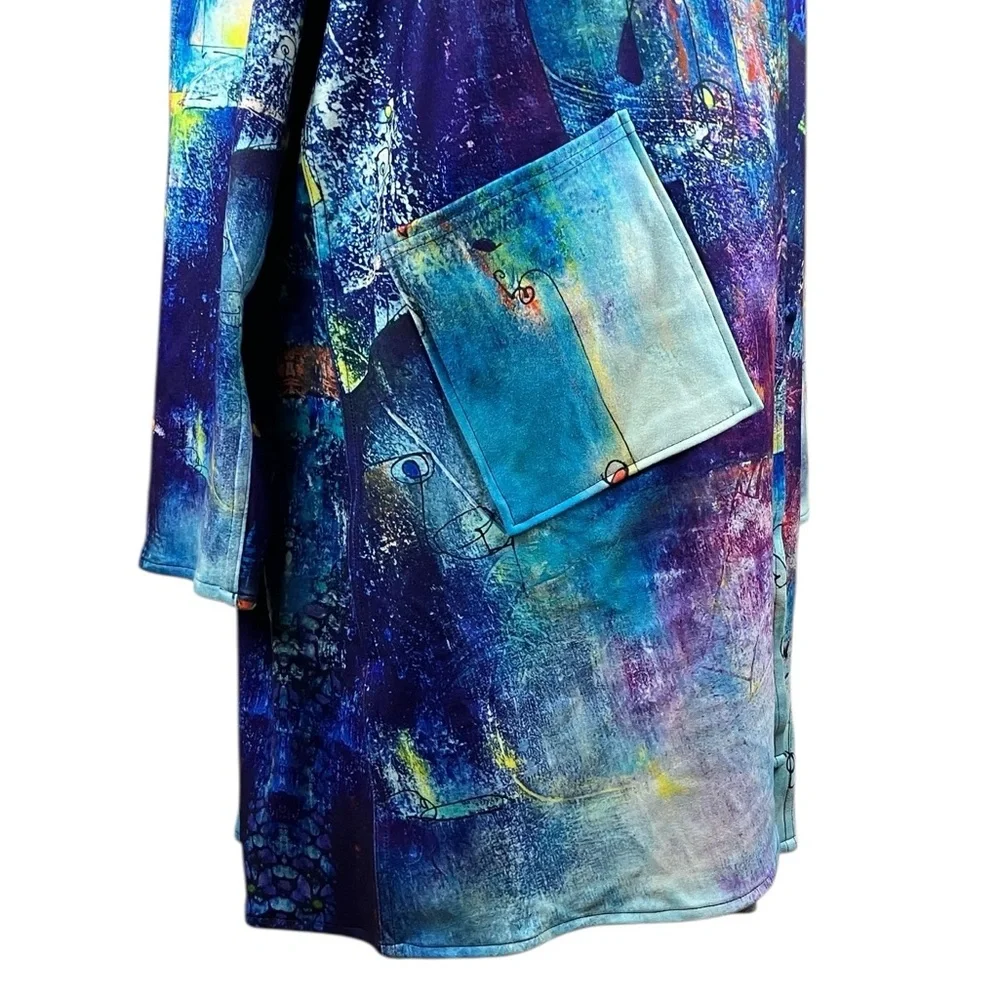 UbU REVERSIBLE Abstract Long Jacket Art To Wear Stretch Knit NWT
